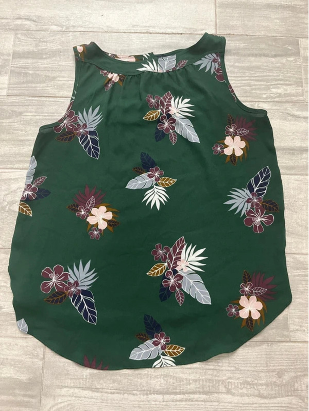 Loft Green Floral Sleeveless Blouse